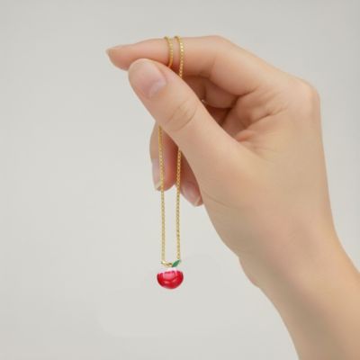 Kids/Teens 14K Gold Plated with Red Enamel Apple Pendant Necklace