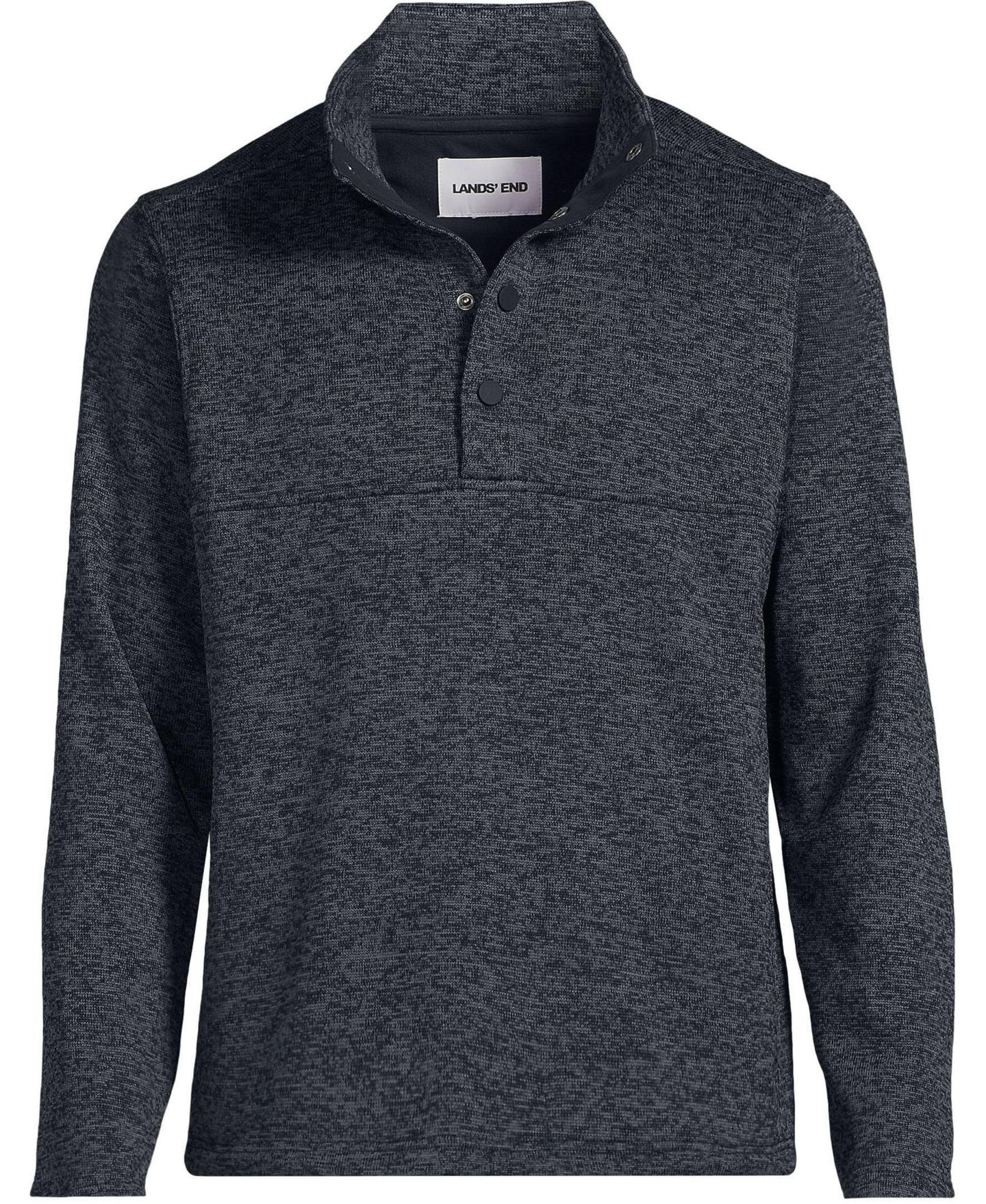 Мужская куртка Lands' End Sweater Fleece Snap Neck Pullover, цвет: Чёрный меланжевый — фото 3