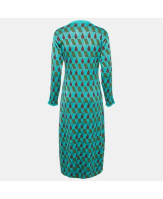 Women's . Green Diamond Jacquard Knit Leisure Dress