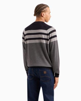 Men's Wool-Blend Mix Horizontal Color Blocked Sweater