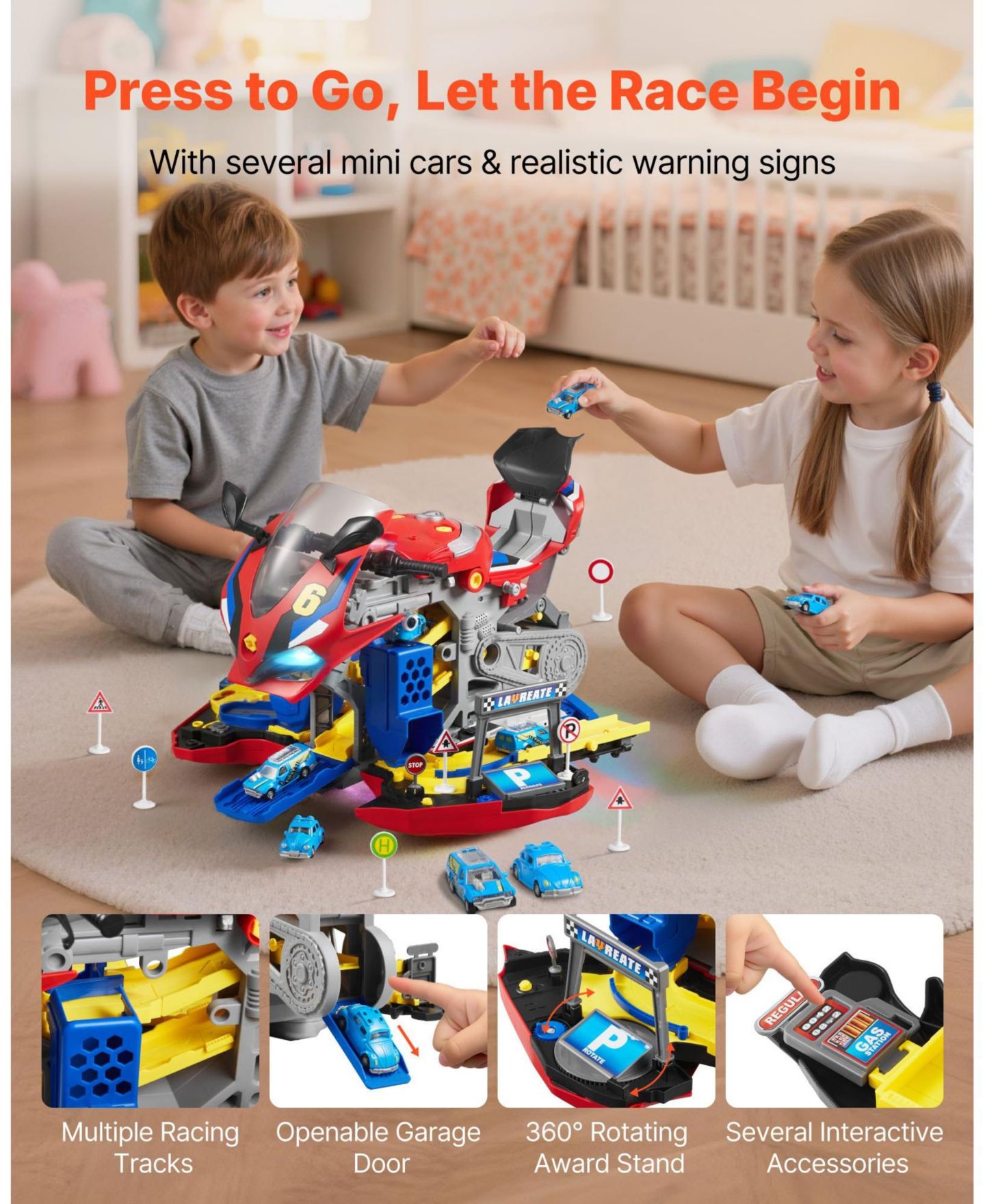 Детский игровой набор Mecale Motorcycle Engine Lights & Sounds 25-Piece Playset, Ages 3+, цвет: Красный — фото 8