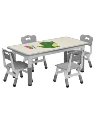 Kids Table and 4 Chairs Set, Height Adjustable Table for 4, Kids Study Table for Home Daycare Preschool for Ages 2-8