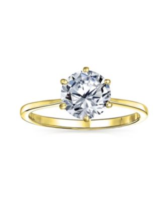 Round Solitaire 1.5CT CZ Cubic Zirconia 6-Prong Promise Ring 1MM Band Gold Plated .925 Sterling Silver