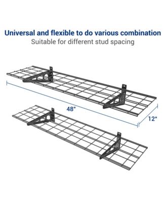 WR Series WR14B-E – 12″ D × 48″ W Black Steel Wall Shelves (2-Pack)