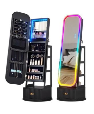 360&deg; Swivel Jewelry Cabinet with RGB Lights and Full-Length Mirror