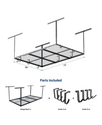 OHK Series Ceiling Mounted Overhead Garage Storage Rack, Black — 48" X 72"