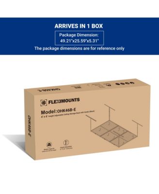 OHK Series Ceiling Mounted Overhead Garage Storage Rack, Black — 48" X 72"