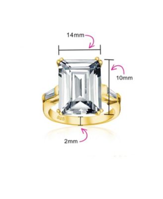 Art Deco 10CT Solitaire Emerald-Cut CZ Cubic Zirconia Promise Ring Baguette Accents Gold Plated Silver