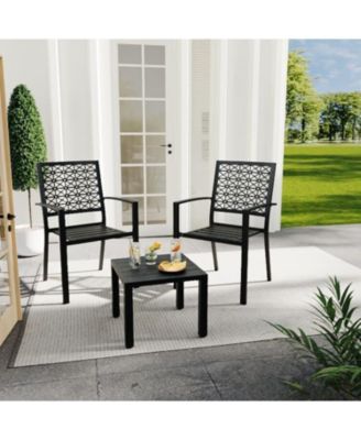 3 Piece Patio Bistro Set, Black Steel Outdoor Chairs and Table Set for 2, Small Modern Patio Furniture Set