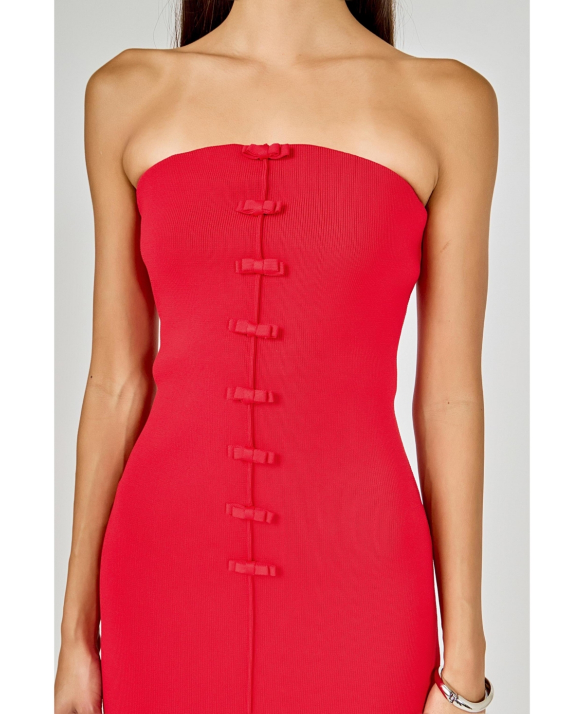 endless rose Women's Bow Accent Tube Top Midi Dress