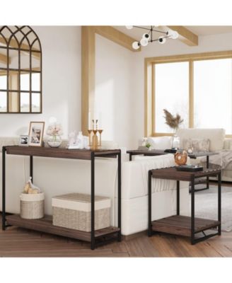 2-Tier Entrance Tables, Farmhouse Entryway Table, 39.5"Console Table With Storage