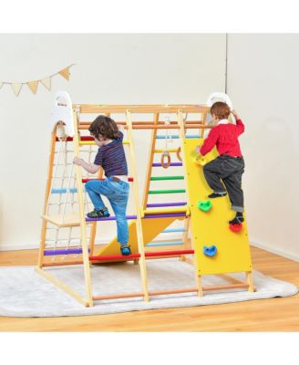 8-in-1 Jungle Gym Playset, Wooden Climber Play Set with Monkey Bars