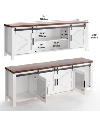 Farmhouse Industrial TV Stand for 55/60/65 Inch TV - Sliding Barn Door