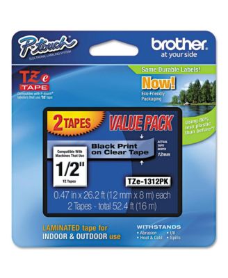 TZE1312PK Tze Standard Adhesive 0.47 in. x 26.2 ft. Laminated Labeling Tapes - Black On Clear (2/Pack