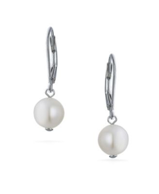 Hand-Knotted White Freshwater Pearl Necklace & Drop Pearl Earring Jewelry Set in Sterling Silver