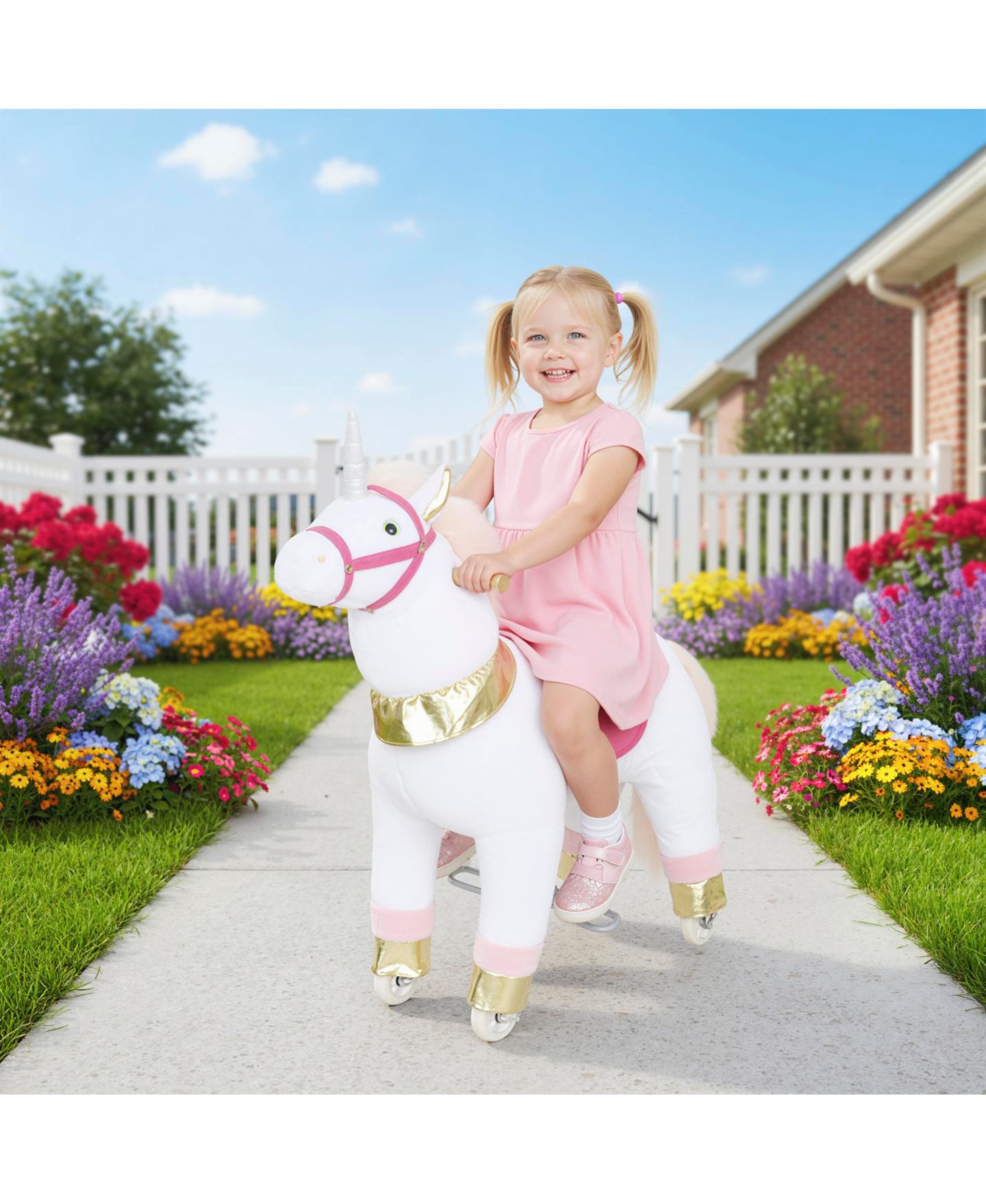 Детская мягкая игрушка Qaba Ride-On Unicorn Plush Rocking Horse, 55 lbs. Capacity, Ages 3-5, цвет: Белый — фото 2