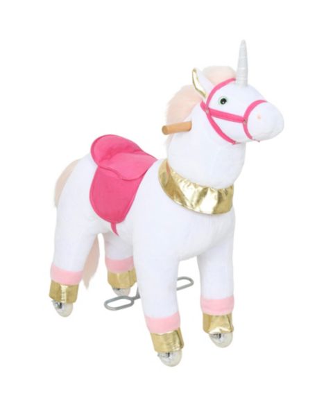 Детская мягкая игрушка Qaba Ride-On Unicorn Plush Rocking Horse, 55 lbs. Capacity, Ages 3-5, цвет: Белый