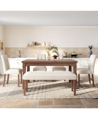 6-Piece Modern Dining Set with Rectangle Kitchen Table 4 Upholstered Chairs and Bench