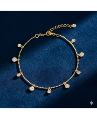 Bezel Set Layering Bracelet with Silver Gold Plated and Cubic Zirconia Ball Chain Adjustable