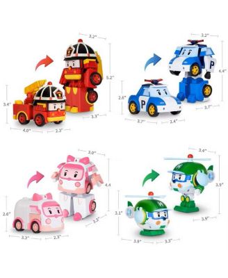 4-Pack 4" Transforming Robot (Poli, Roy, Amber, Helly) Rescue Team Playset | Early Educational & Role-Play Toys Gift for kids