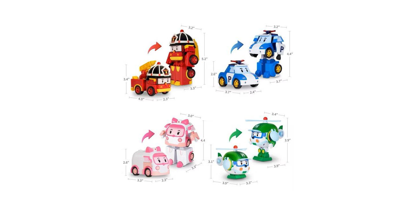 Детские фигурки Robocar Poli 4-Pack 4" Transforming Robot (Poli, Roy, Amber, Helly) Rescue Team Playset Early Educational & Role-Play Toys Gift for kids — фото 2