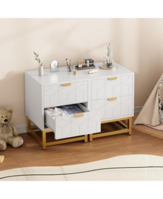 2 Drawer Dresser, Modern Small Nightstand with Gold Handles, Wood Storage Cabinet for Bedroom, Nursery, Entryway