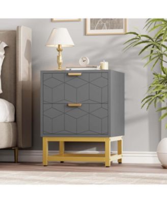 2 Drawer Dresser, Modern Small Nightstand with Gold Handles, Wood Storage Cabinet for Bedroom, Nursery, Entryway