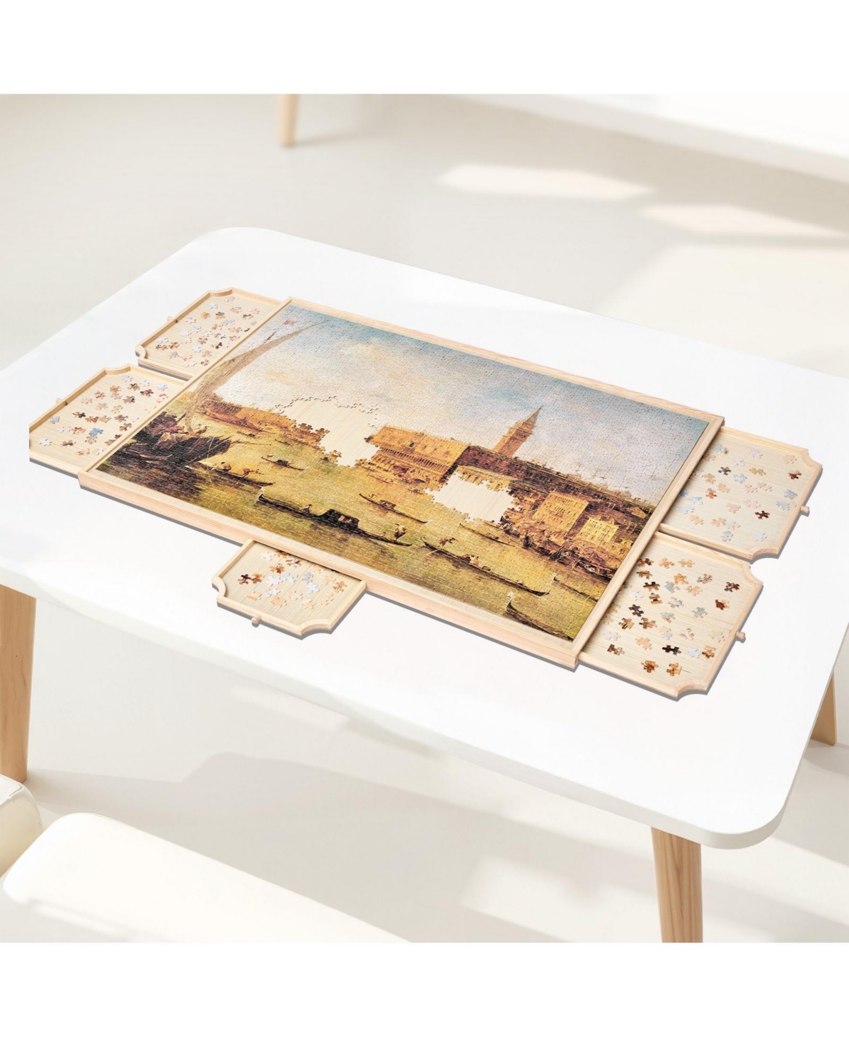 Sugift 2000-Piece Rotating Puzzle Board 40"x29" with Drawers and Cover