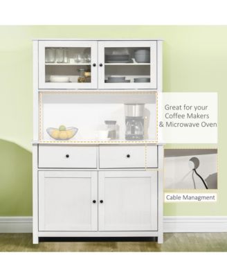 63.5" Buffet with Hutch, Kitchen Pantry W/ Shelves, Antique