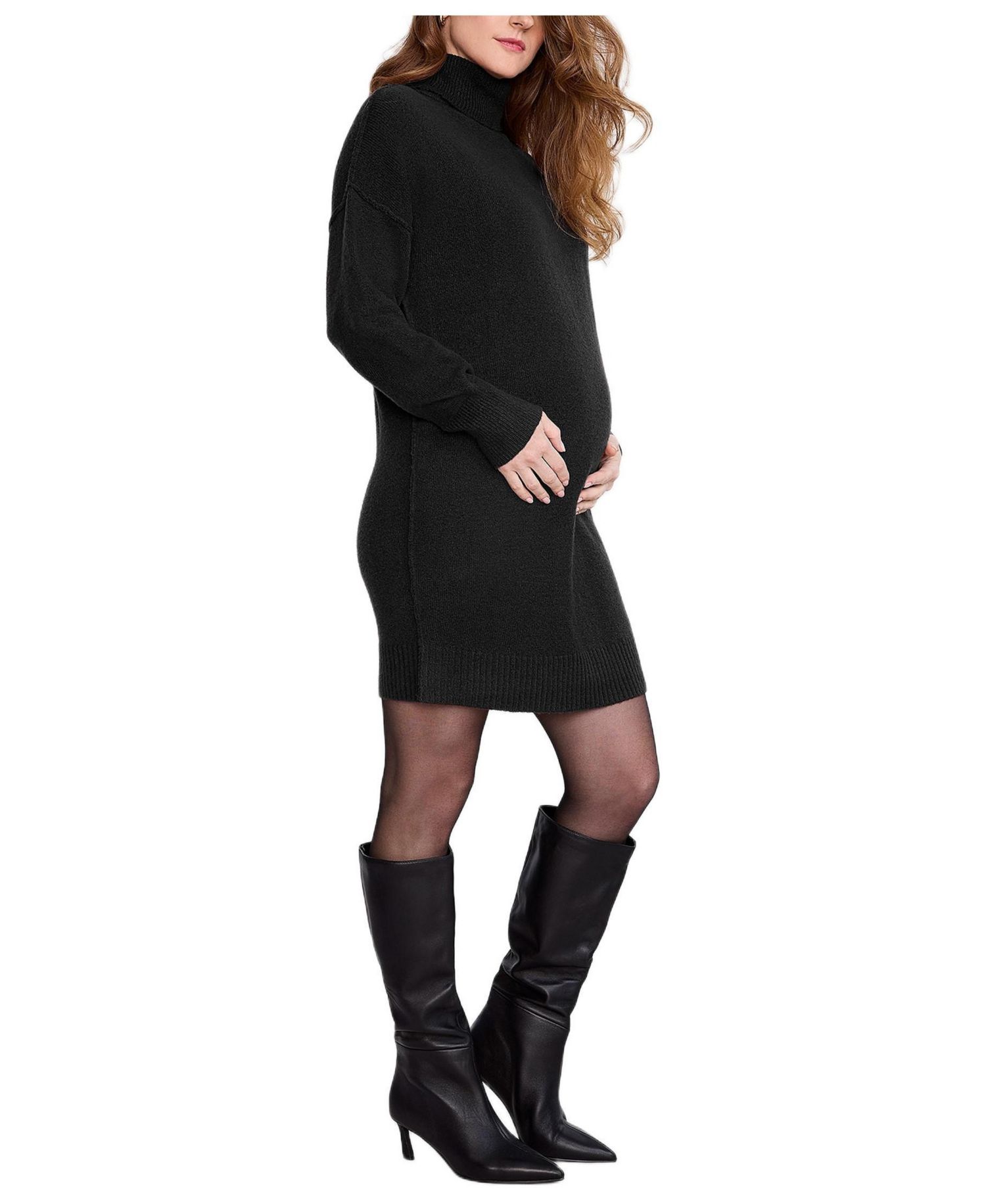 Women's Motherhood Long Sleeve Turtleneck Sweater Tunic Dress - Motherhood