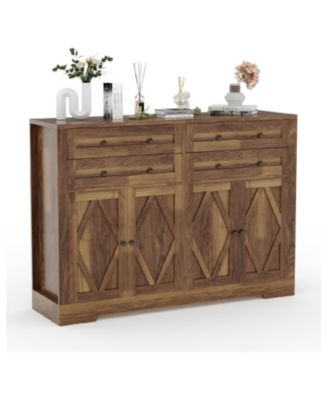 Modern Farmhouse Buffet Cabinet with Storage, Wood Large Sideboard Storage Cabinet with 4 Doors & 4 Drawers Coffee Bar.
