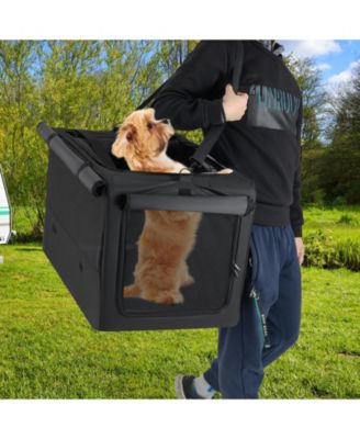 Folding Soft Dog Crate Foldable Pet Carrying Bag w/ 2 Openings & Window Soft Mat