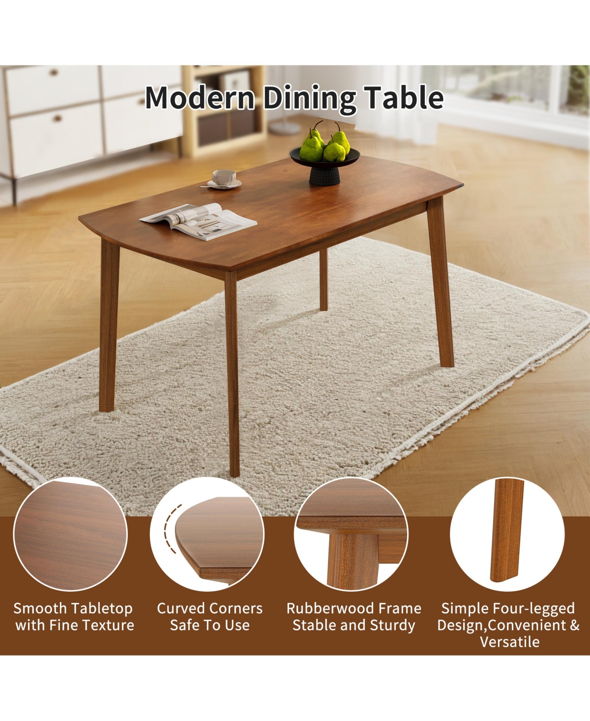 sumyeg Farmhouse Dining Set for 4 with Wood Table and 4 Upholstered Chairs