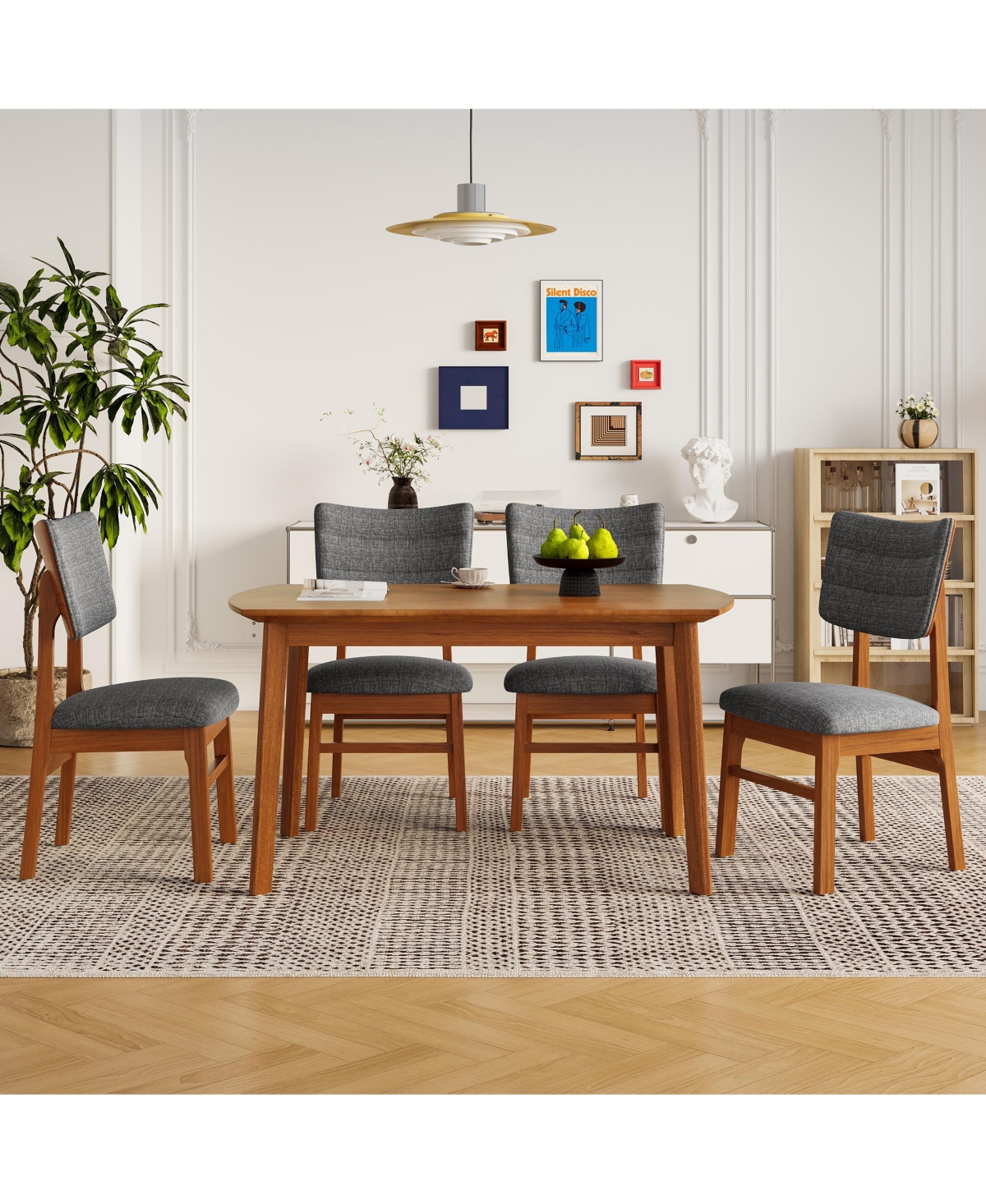 sumyeg Farmhouse Dining Set for 4 with Wood Table and Upholstered Chairs