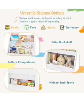 Kids Bookshelf 4-Tier Wooden Bookcase Toy Storage Organizer Montessori Bookshelf