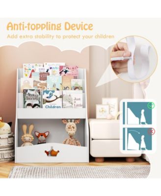 Kids Bookshelf 4-Tier Wooden Bookcase Toy Storage Organizer Montessori Bookshelf