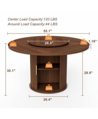 CASAINC 55″ Round Dining Table with Rotating Tray and Storage Shelves only table）