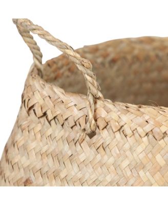 Handwoven Seagrass Basket Storage with Handles and Zig-zag Design, Tan