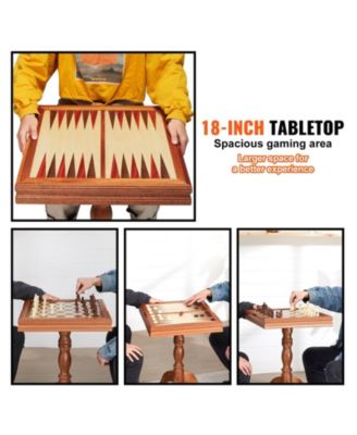 3-in-1 Chess Checkers Backgammon Table Set 18" Wooden Game Table