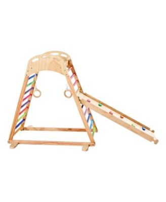 4-in-1 Wooden Jungle Gym with Climbing Wall, Slide & Montessori-Style Design