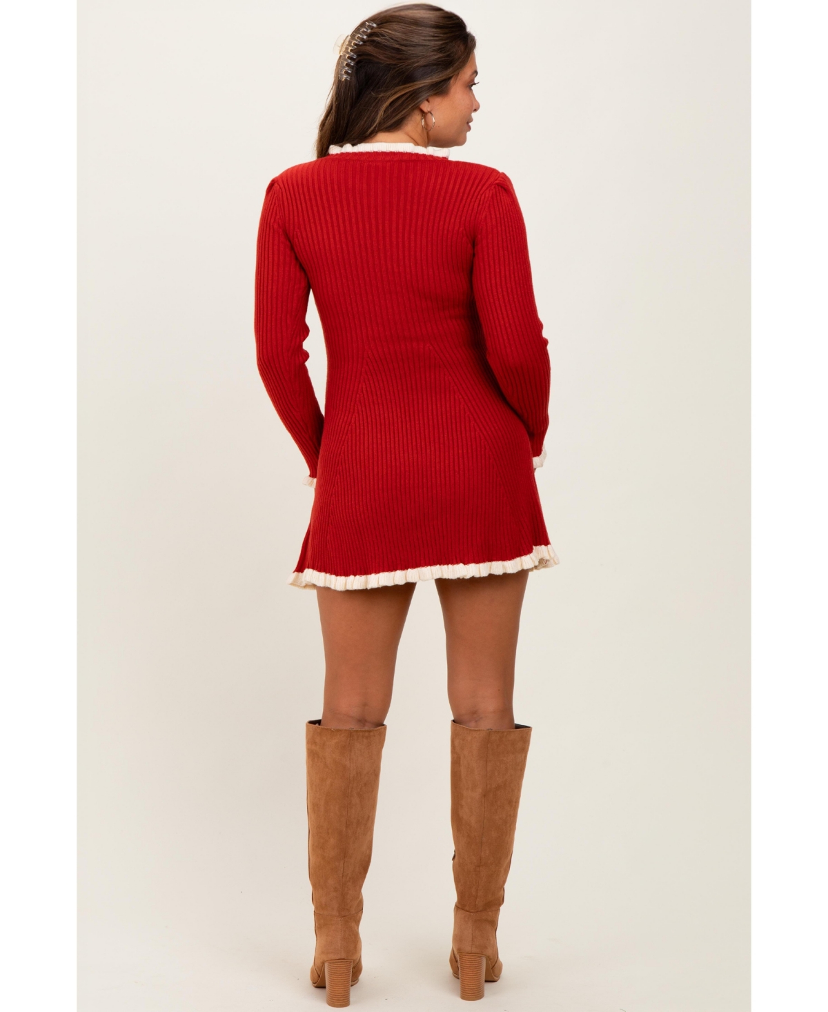 Pinkblush Maternity Black Ribbed Knit Contrast Ruffle Trim Mini Dress