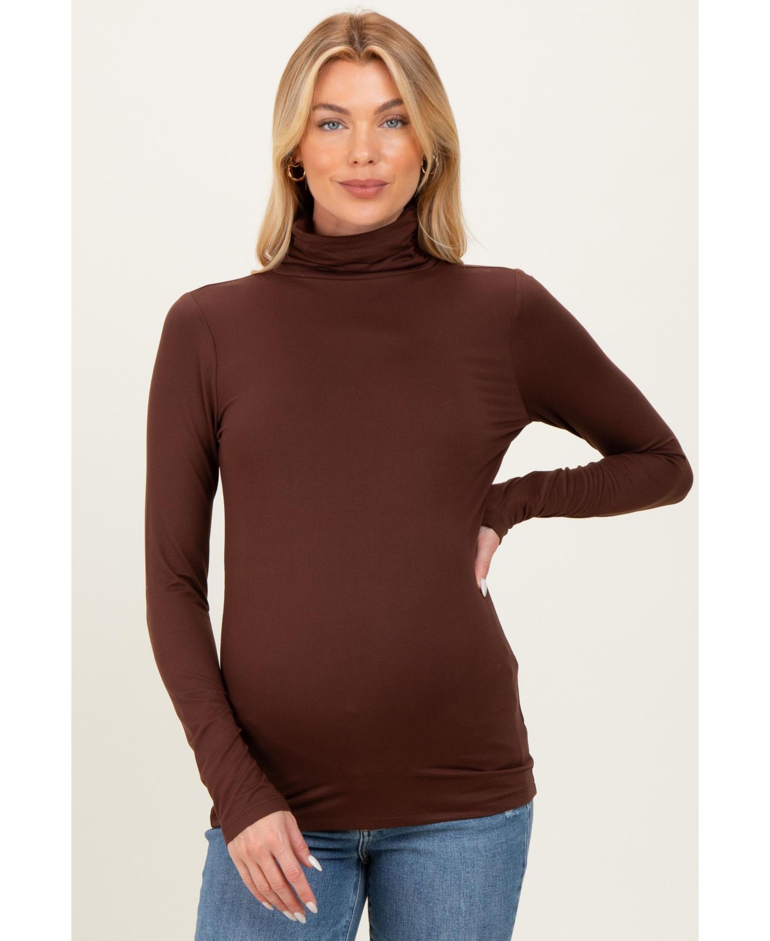 Women's Black Brushed Knit Basic Turtleneck Top