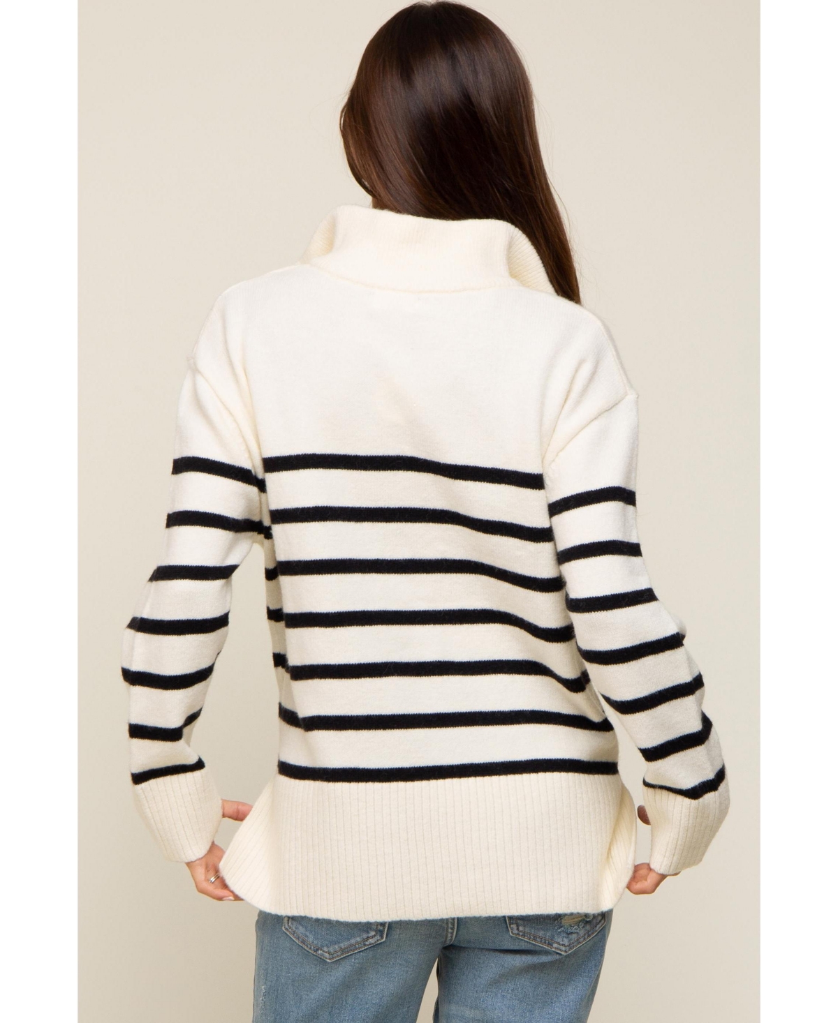 Pinkblush Maternity Ivory Striped Half Zip Sweater