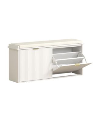 Modern Shoe Rack with Drawer and Cushioned Seat for Hallway