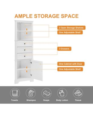 68.9"H Triangle Tall Cabinet with 3 Drawers and Adjustable Shelves for Bathroom/Living Room