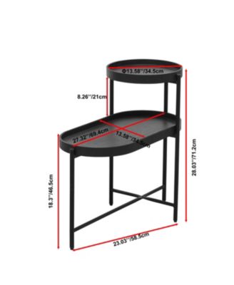 Black 2-Tier Side Table with Metal Frame and Wooden Storage