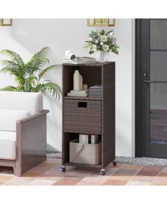 Outdoor Storage Cabinet with Storage Shelves Drawer and Rolling Wheels for Porch