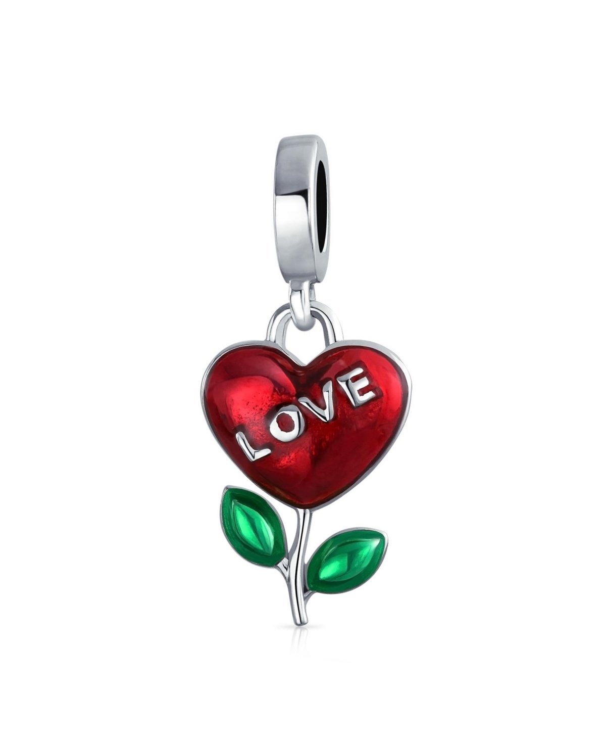 Bling Jewelry Set of 2 Love Grows Red Flower Heart Dangle & 3D Red Lady Bug Green Heart Clover Charm Bead Enamel Sterling Silver