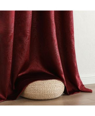 Set of 2 Leeds Floral Leaves Embossed Light Filtering Grommet Top Window Curtain Panels