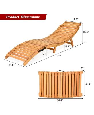 2 PCS Folding Wooden Outdoor Lounge Chair Chaise   Cushion Pad Pool Deck
